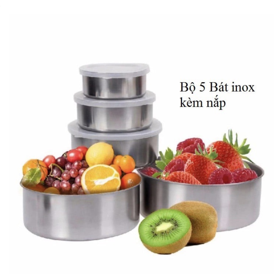 Bát inox có nắp đậy set 5 chiếc siêu bền A086