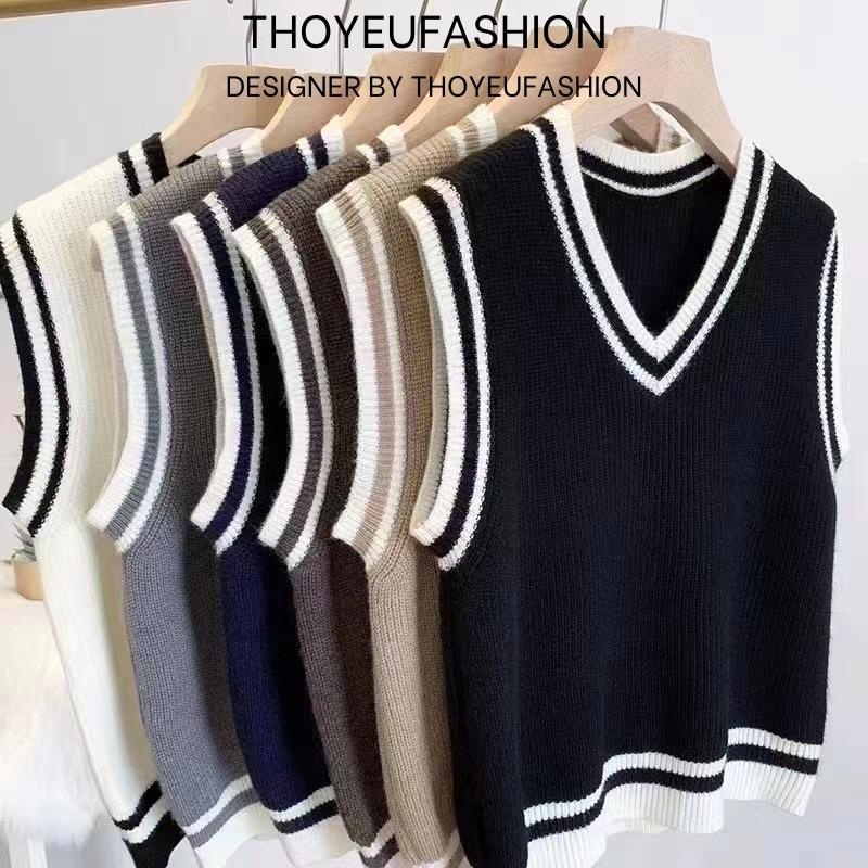 Áo Gile Len Nữ Ulzzang Hàn Quốc, Áo Ghile phối viền siêu xinh Freesize Cổ Chữ V Phong Cách Trẻ Trung M523