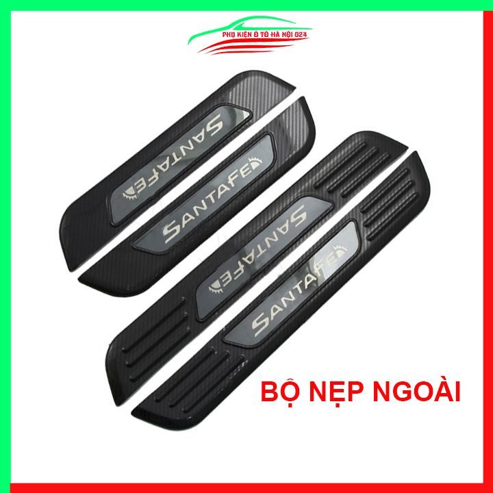 Ốp bậc cửa, nẹp bước chân Santafe 2019-2020 vân cacbon chống trầy bảo vệ trang trí xe