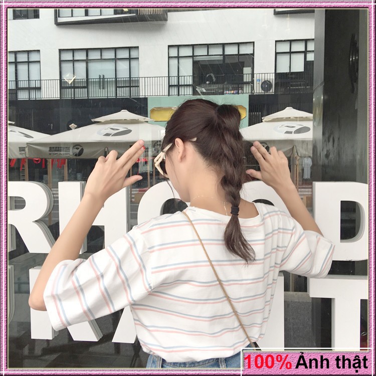 Áo thun nữ from rộng tay lỡ sọc nhí
