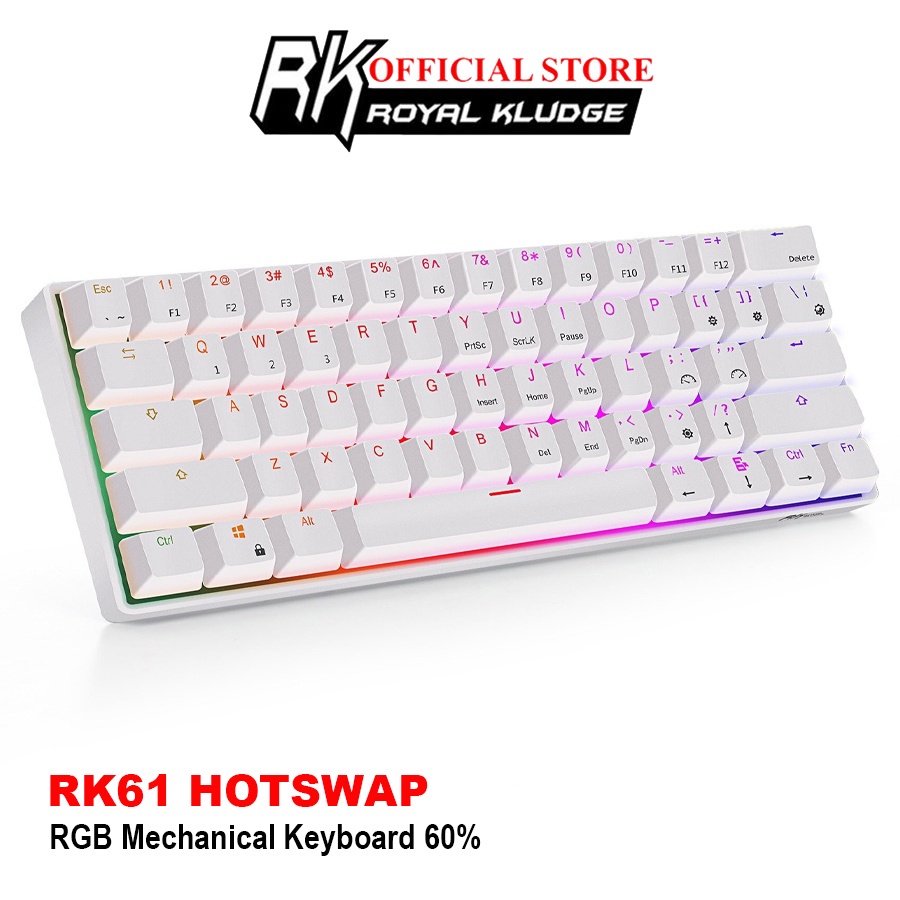 HOTSWAP - Bàn phím cơ không dây Royal Kludge RK61 RGB, Gồm 61 phím kết nối Bluetooth kép pin sạc 1000mAh