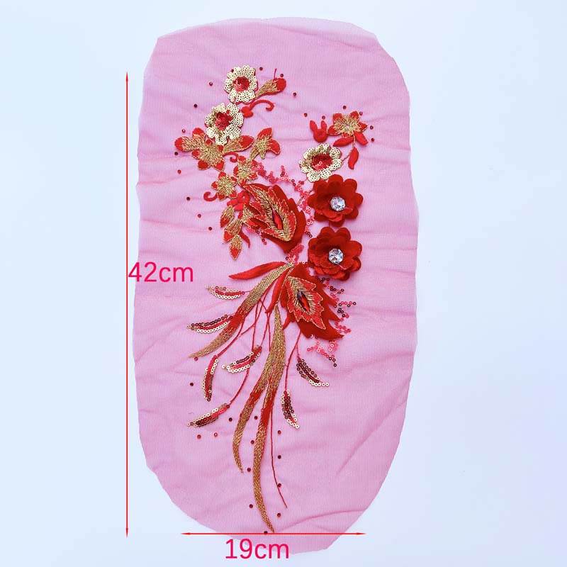 1 Miếng Vải Ren Thêu Hoa 3D 42CM * 19CM Trang Trí Quần Áo / Váy Cưới