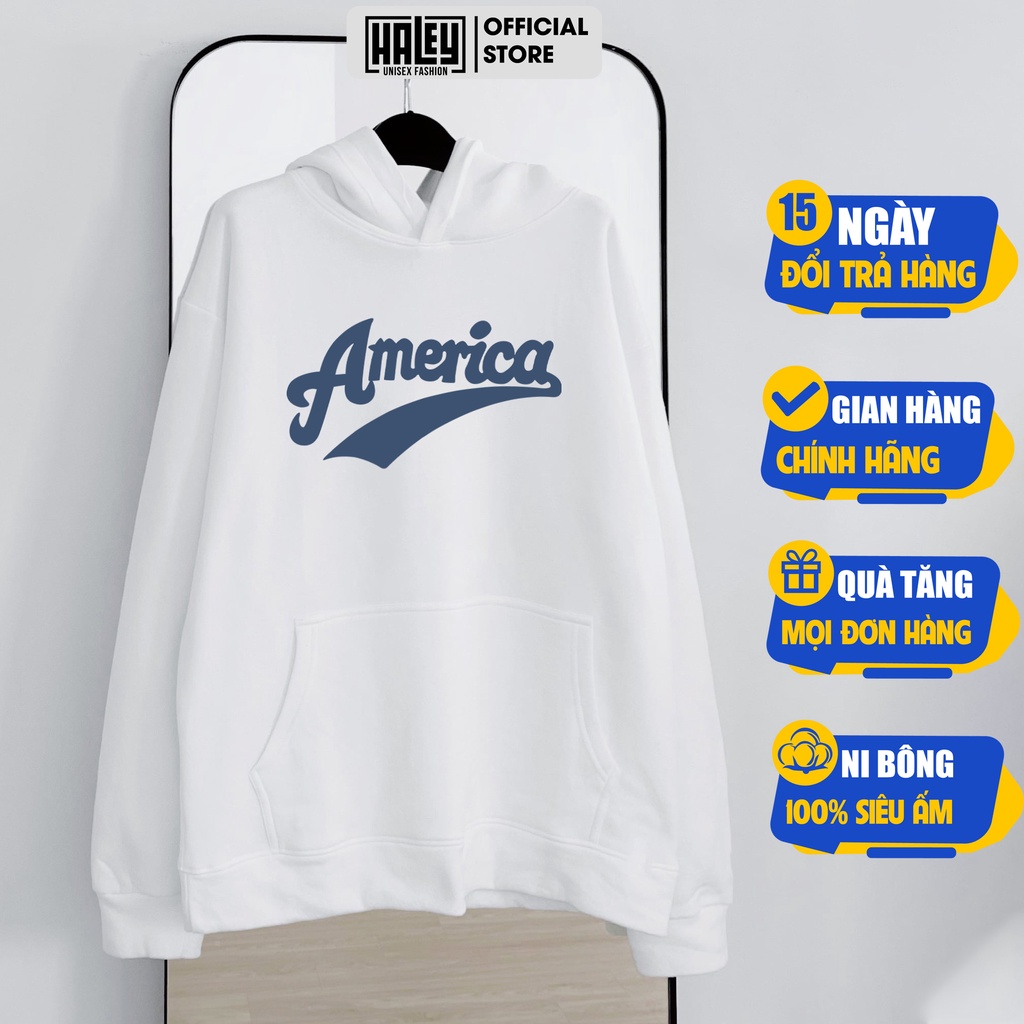 Áo hoodie nam nữ unisex nỉ bông HALEY America Hàn Quốc mã HD208 Chất nỉ đẹp dày - Quà tặng ngẫu nhiên