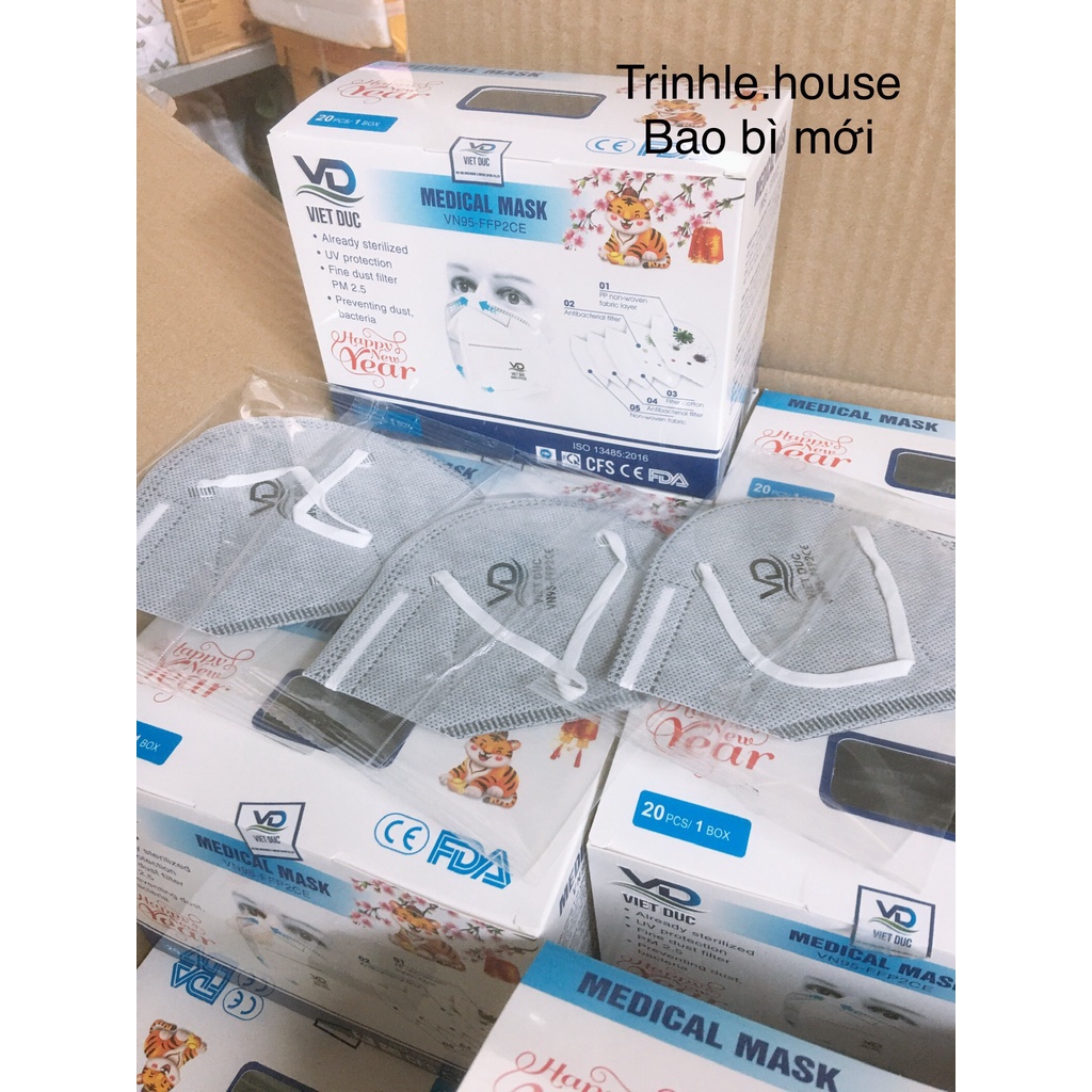 20 cái khẩu trang N95 Việt Đức không van 5 lớp màu xám- tân bình