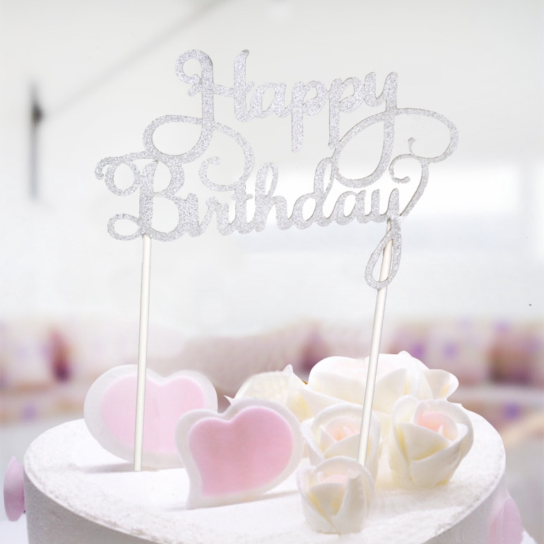 Glitter Flags Cake Topper Happy Birthday Party Supplies Decorations Tools