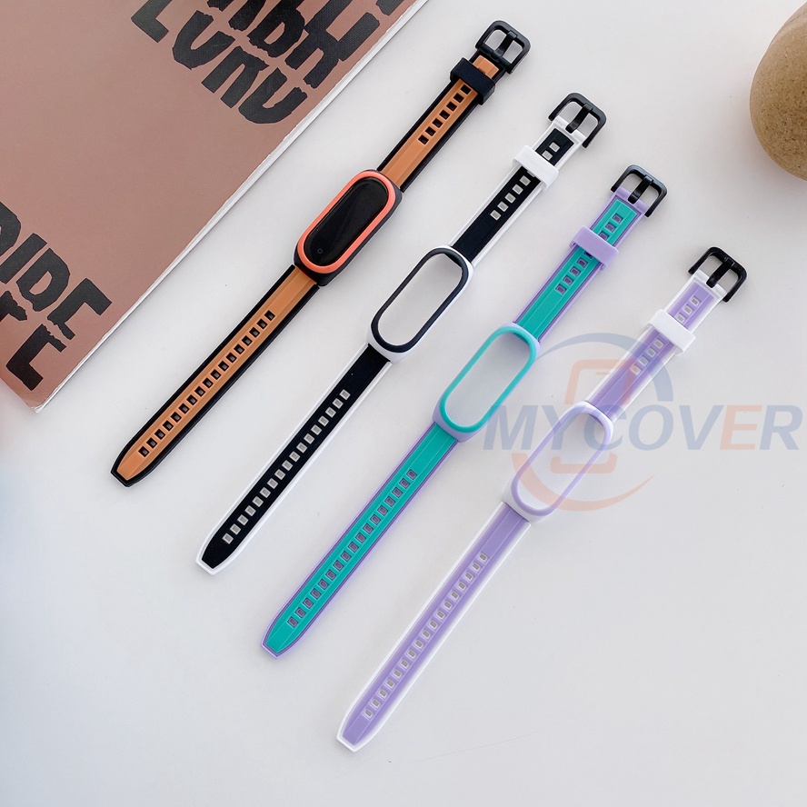 Dây Đeo Silicon Hai Màu Cho Đồng Hồ Thông Minh Xiao Mi Band 7 6 5 4 3 2 1 NFC