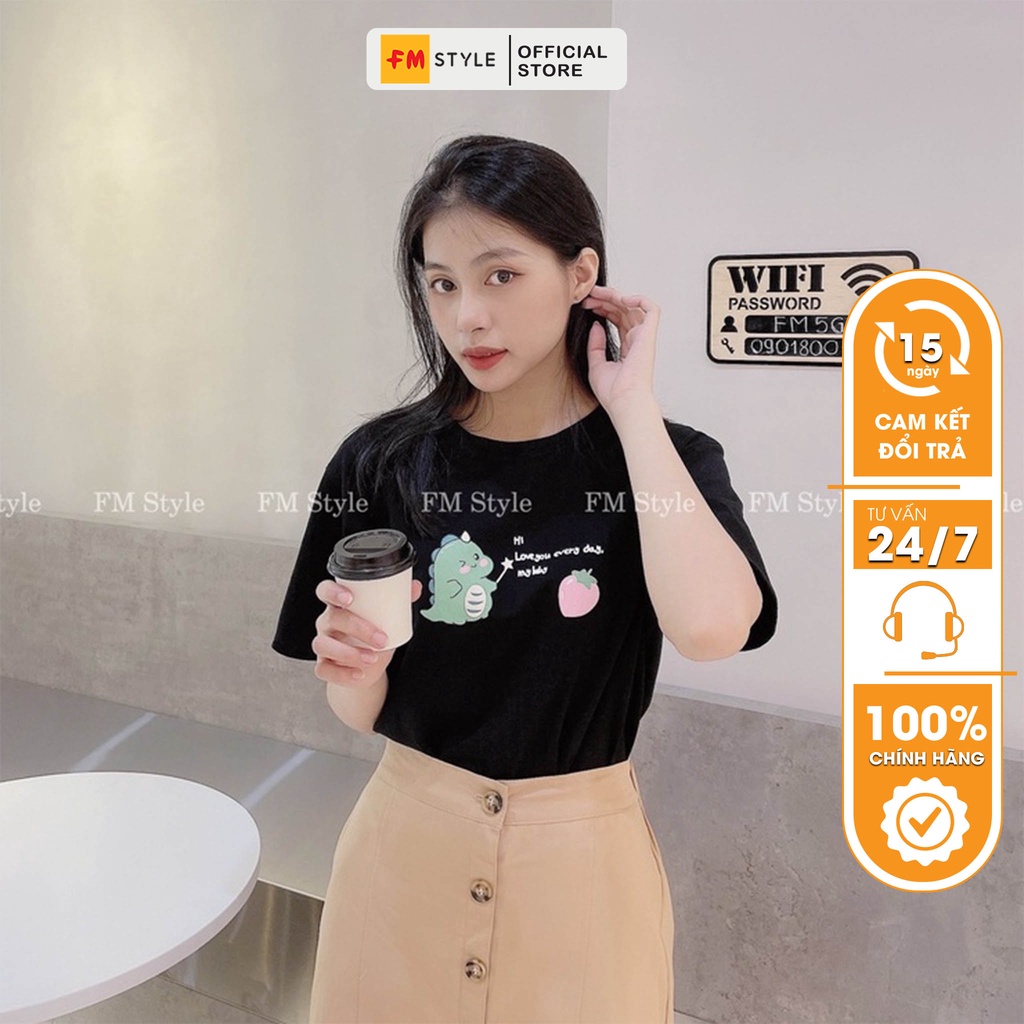 Áo thun nữ Fm Style, chất vải cotton co giãn thoáng mát họa tiết hoạt hình khủng long 211025169