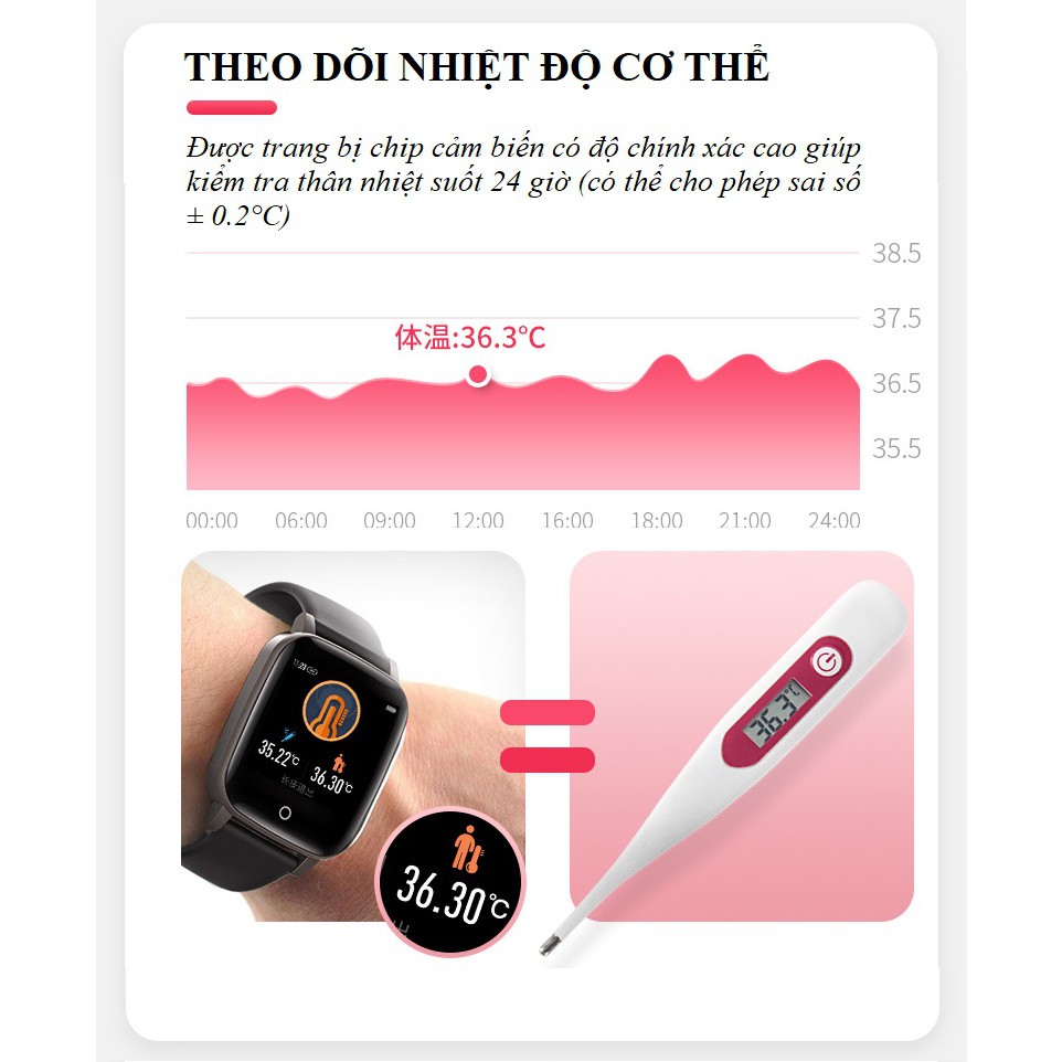 Đồng Hồ Thông Minh❤️FREESHIP❤️Đồng Hồ Đo Nhiệt Độ Cơ Thể, Theo Dõi Sức Khỏe Và Vận Động T1QW18T Phong Cách Năng Động