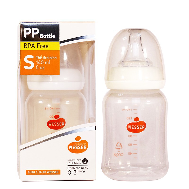 Bình sữa Wesser cổ hẹp PP Bottle kháng khuẩn 140ML