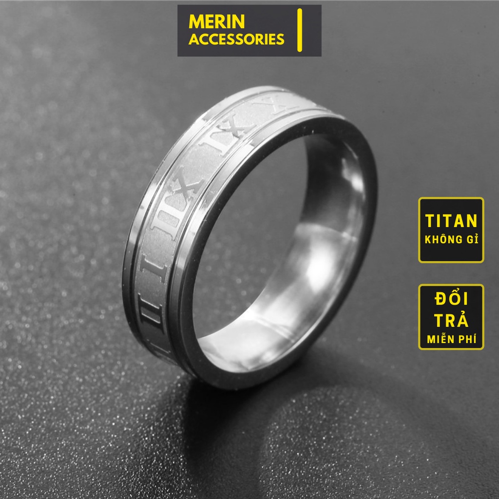 Nhẫn nam nữ tròn La Mã Merin Accessories màu bạc thời trang unisex chất liệu Titan đẹp đơn giản không gỉ - Nhẫn La Mã