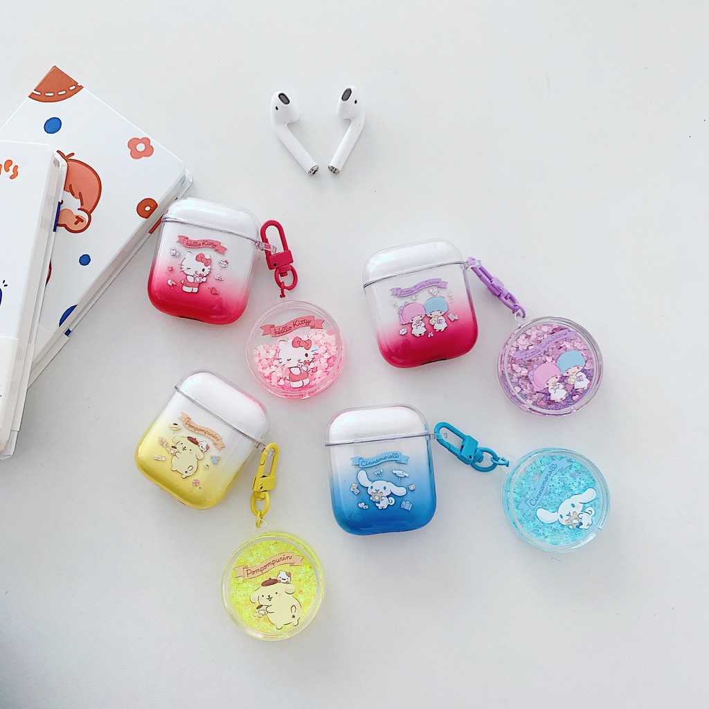 Sanrio Vỏ Bảo Vệ Hộp Sạc Tai Nghe Airpods Pro 1 / 2 Hình Mèo Hello Kitty Kèm Móc Khóa