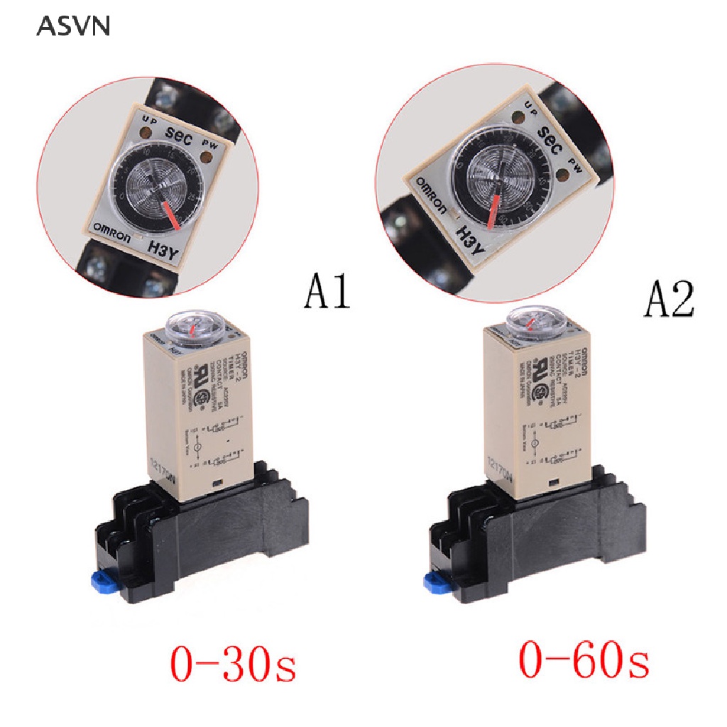 Asvn❤ Rơ Le Hẹn Giờ 220V H3Y-2 0-30s / 60s DPDT &amp; Base