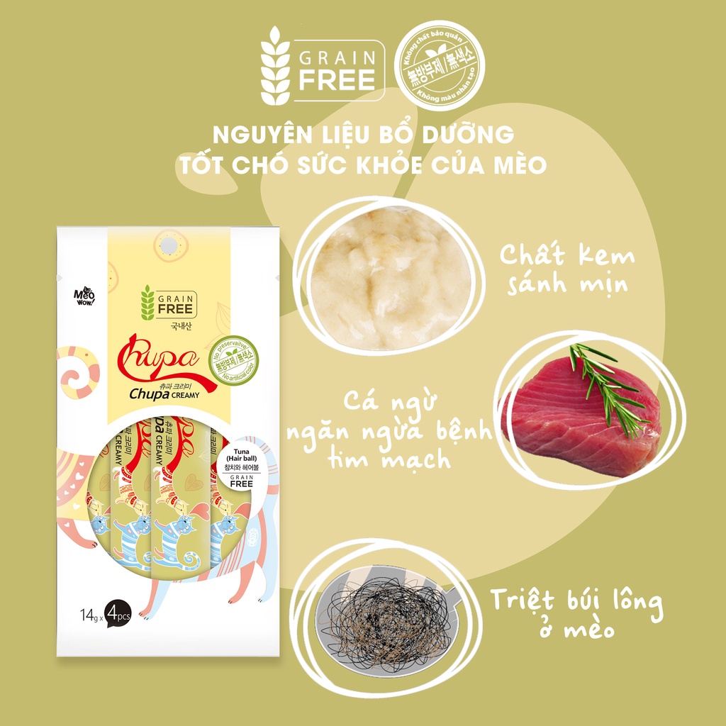 Xốt dinh dưỡng cho mèo Chupa Creamy | 100% thịt thật | Grain Free | Tốt cho tim mạch và trí não