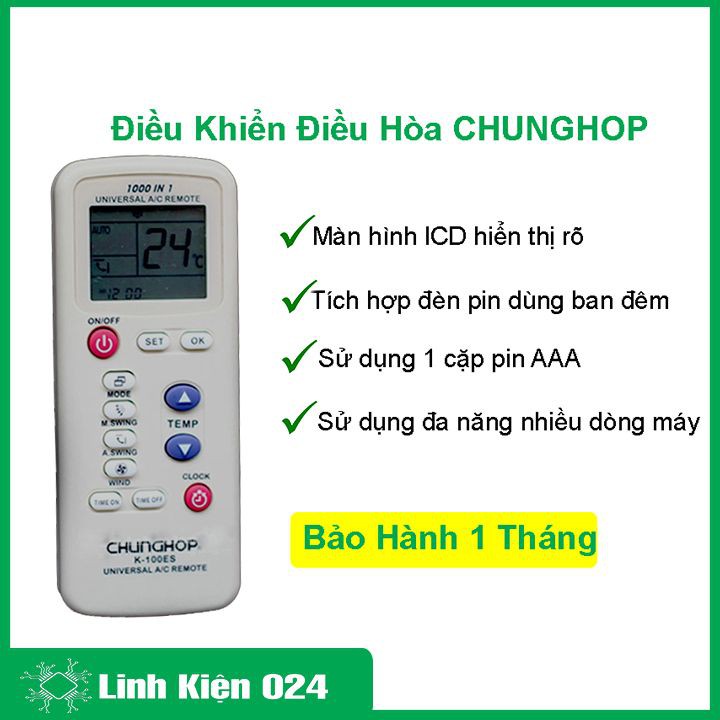 Điều Khiển Điều Hòa CHUNGHOP Đa Năng K-100ES - BH 1 tháng