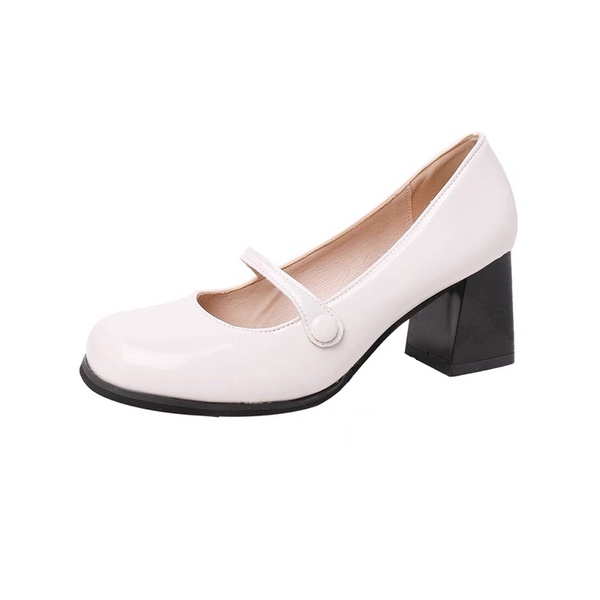 Giày búp bê mũi vuông da bóng gót cao 7cm