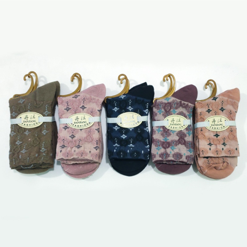 10 Đôi Vớ Cổ Thuyền Dáng Rộng Họa Tiết Hoa Dập Nổi Nhiều Màu Sắc Phong Cách Vintage