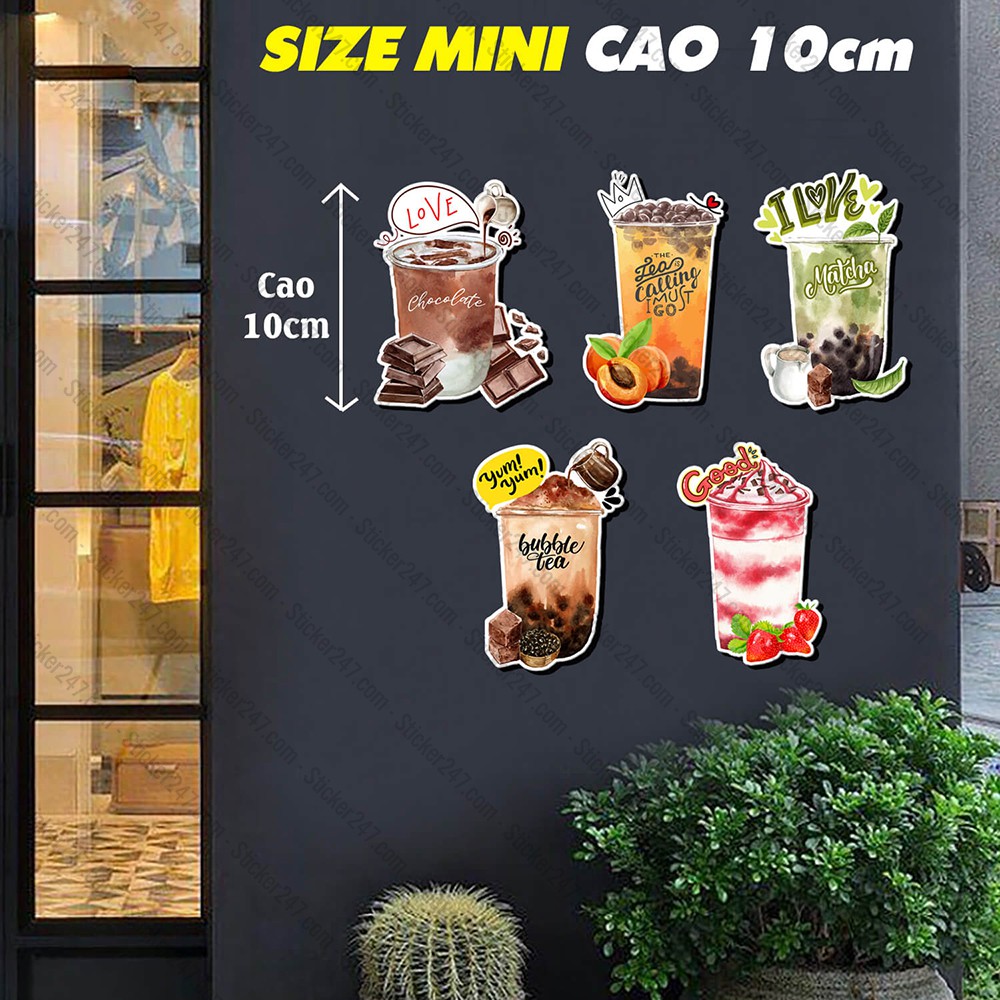 Sticker hình dán trà sữa 🌈𝑭𝒓𝒆𝒆𝒔𝒉𝒊𝒑 trang trí quán cà phê, decor quán trà sữa, quán ăn...trà sữa trân châu, sinh tố