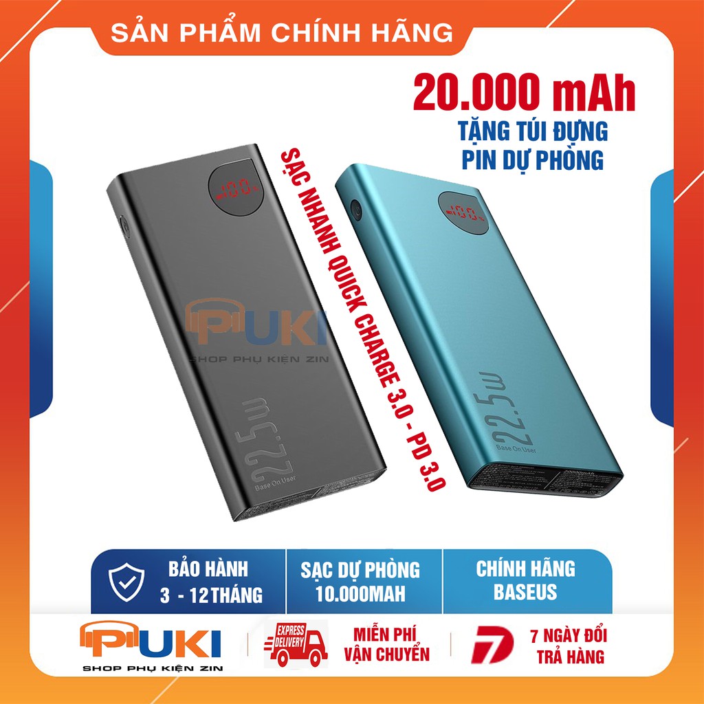 Sạc Dự Phòng Baseus 20000mAh Chính Hãng - Sạc Nhanh Quick Charge 22.5W (QC3.0/ PD3.0)