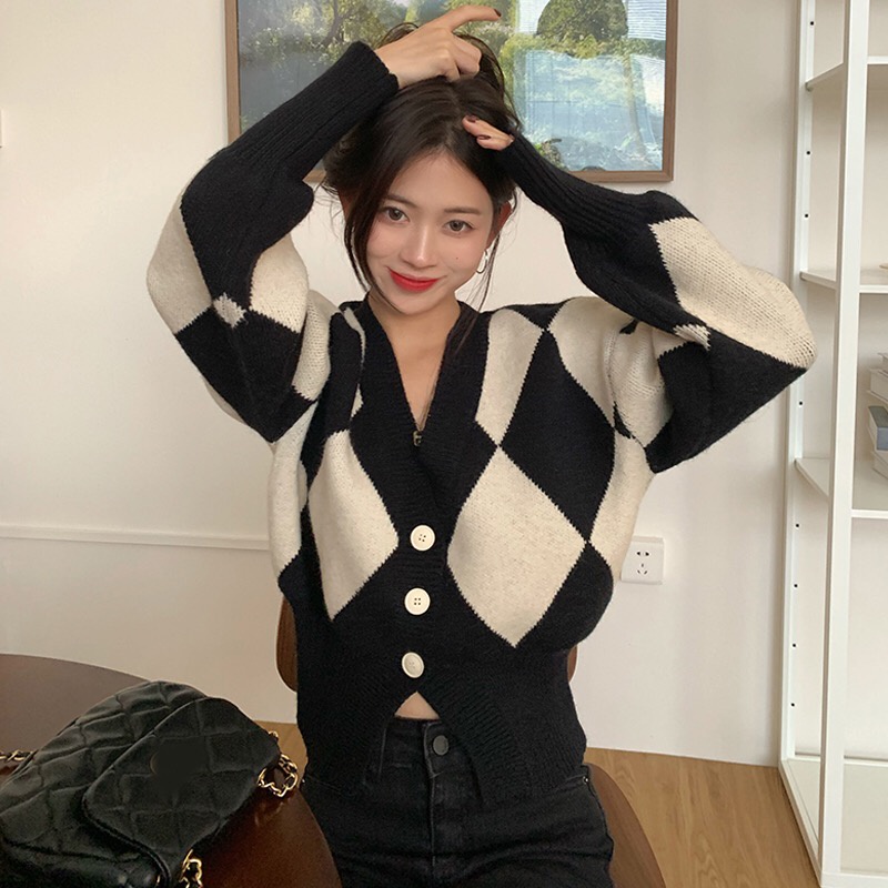 Porozi  Áo cardigan dệt kim cổ chữ v đính đá phong cách hàn quốc dành cho nữ