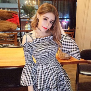 Order ❤️ Váy caro trễ vai