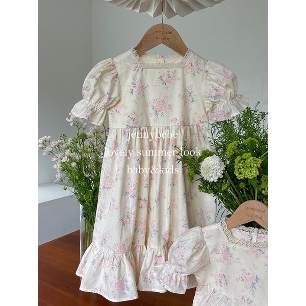 Váy Hoa Cộc Tay Bé Gái style Vintage Jennybebe Quảng Châu Cao Cấp
