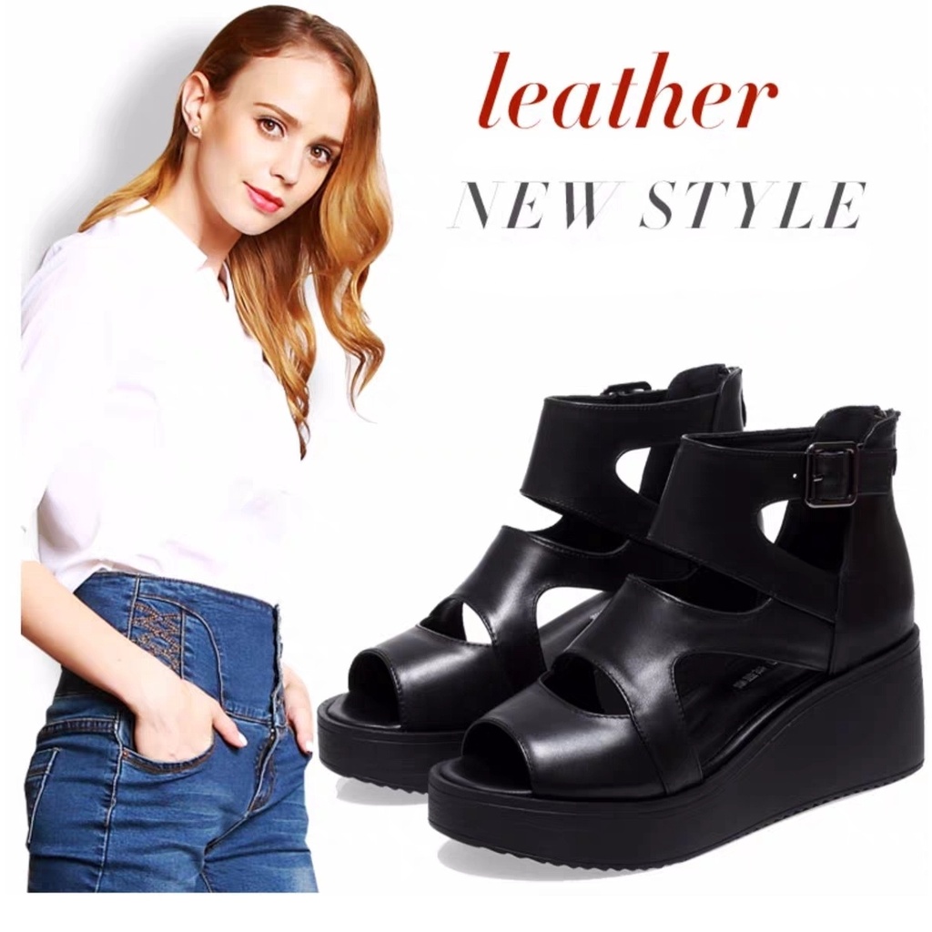 Giày Sandal Cao Gót Thoáng Khí Có Khóa Cài Màu Đen Dễ Phối Đồ Phong Cách Mới Mùa Hè Cho Nữ