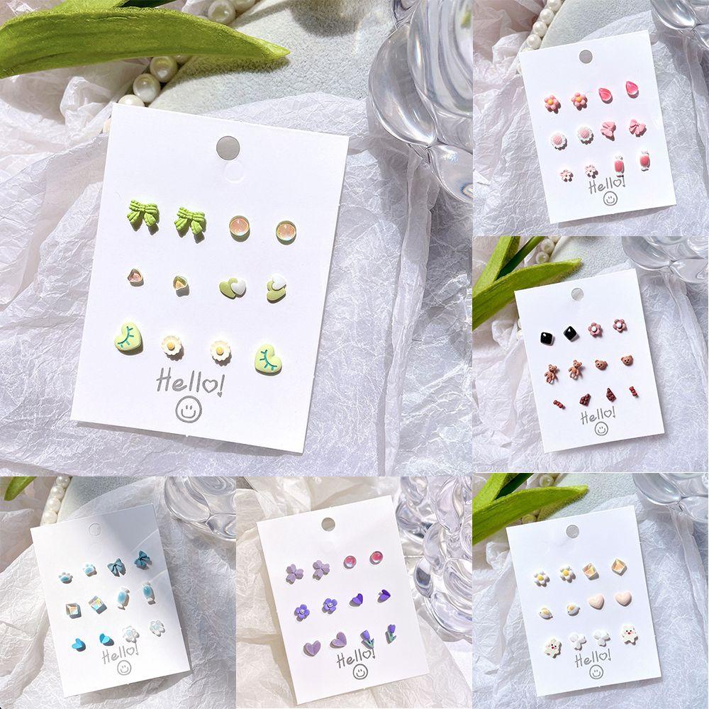 CACTU Bộ 6 Đôi Bông Tai Hình Học Đơn Giản Thời Trang Dành Cho Nữ