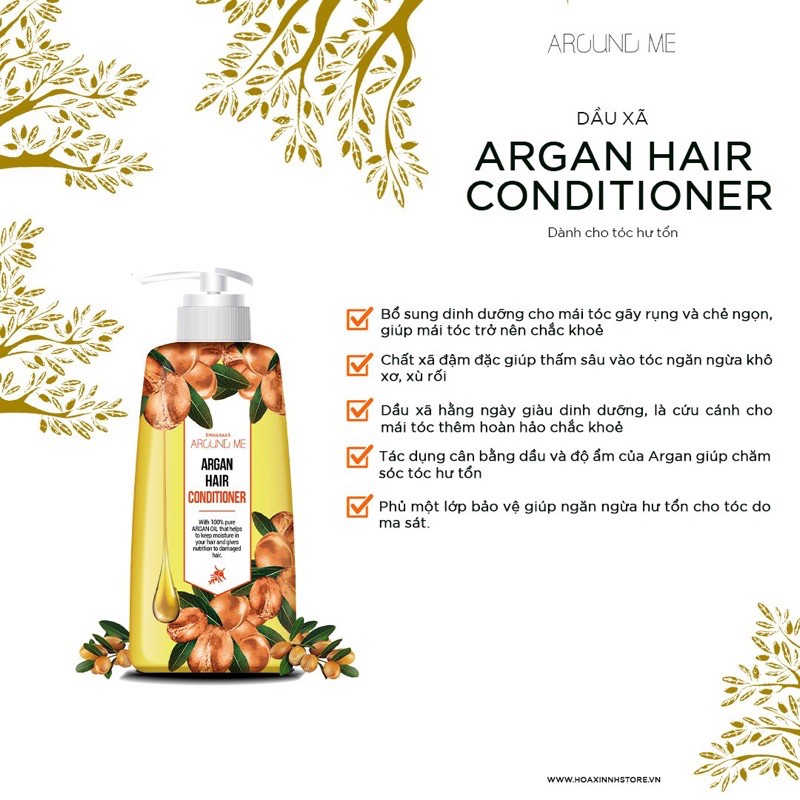 Combo Dầu Gội Và Dầu Xả Phục Hồi Tóc Hư Tổn Around Me Argan Hair Shampoo 500ml/chai