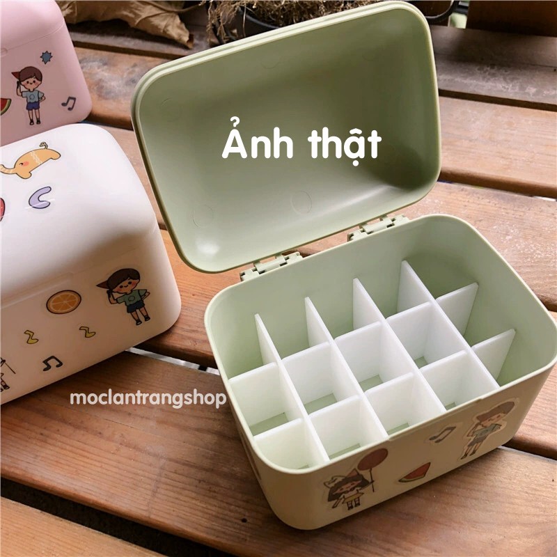 Hộp đựng son môi 15 ô 20 ô để bàn có gương, khay hộp son mini chia nhiều ngăn linh hoạt