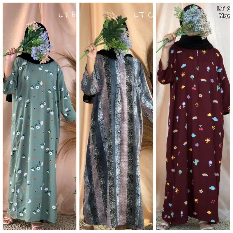 Rayon House Đầm Dài Đến Mắt Cá Chân 3 / 4 Tay Áo Dài Ngang Mắt Cá Chân Cho Mẹ Bầu Cho Con Bú