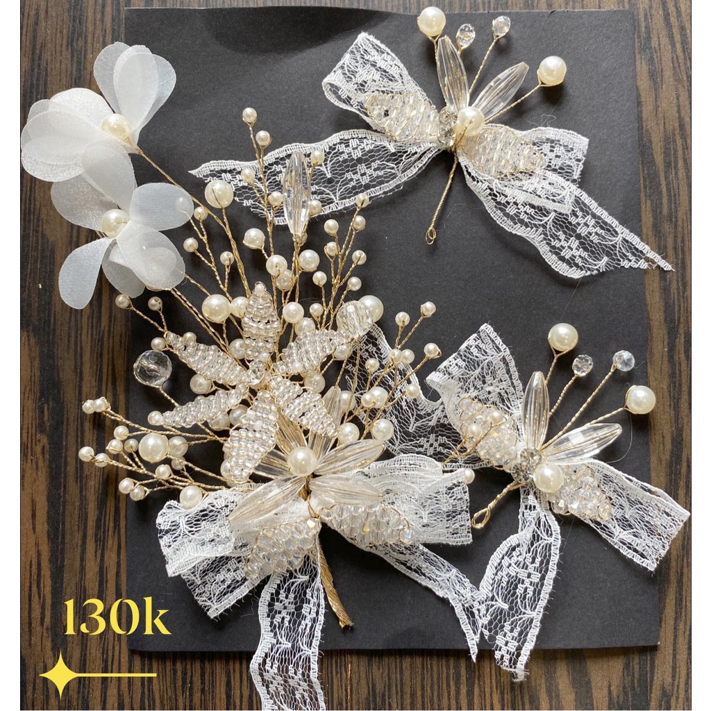 Bộ 3 cài tóc cô dâu  nơ hoa siêu xinh giá 130k