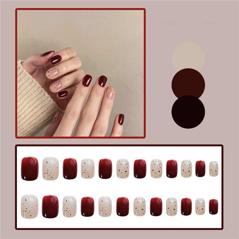 MIHAN1 Hộp 24 Móng Tay Giả Ngắn / Tròn / Vuông Che Phủ Toàn Diện Có Thể Tháo Rời