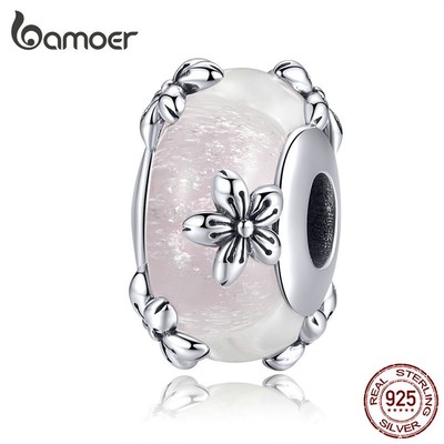 Hạt Phụ Kiện Bamoer Scc1302 Hình Hoa Bằng Bạc 925 Dùng Để Tự Làm Dây Chuyền Trang Sức