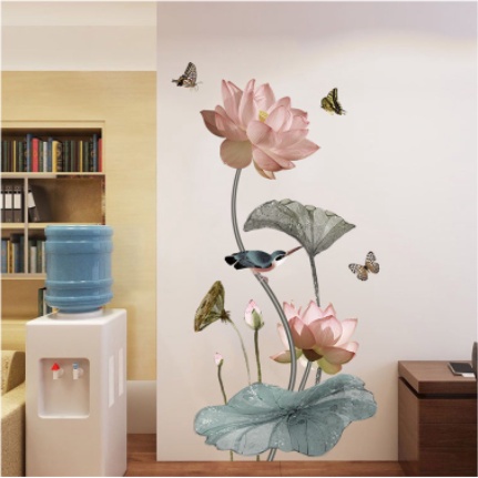 Decal giấy dán tường mẫu Hoa Sen màu cổ điển tao nhã phong cách