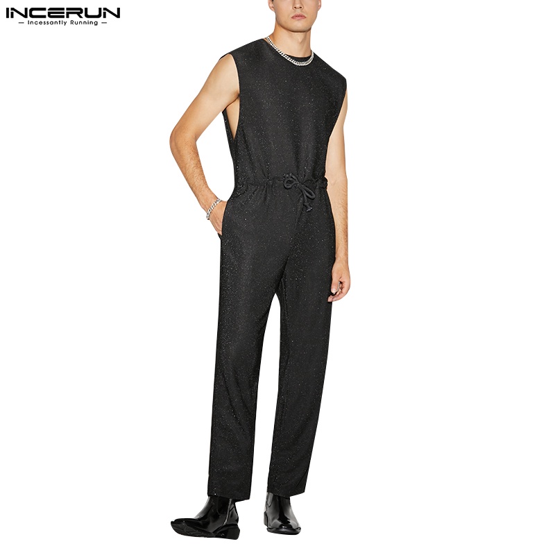 Áo liền quần dây rút INCERUN dáng suông lấp lánh thời trang dự tiệc cho nam