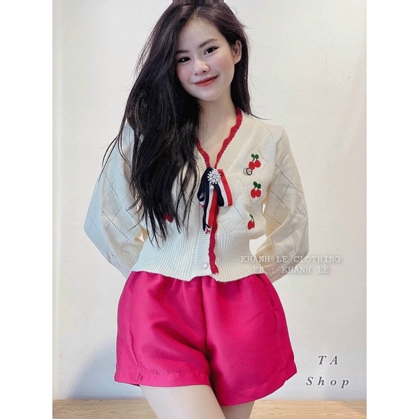 [Mã 2611THTRANG100K hoàn 10% xu đơn 99K] Áo khoác cadigan thêu hoa kèm tag nơ