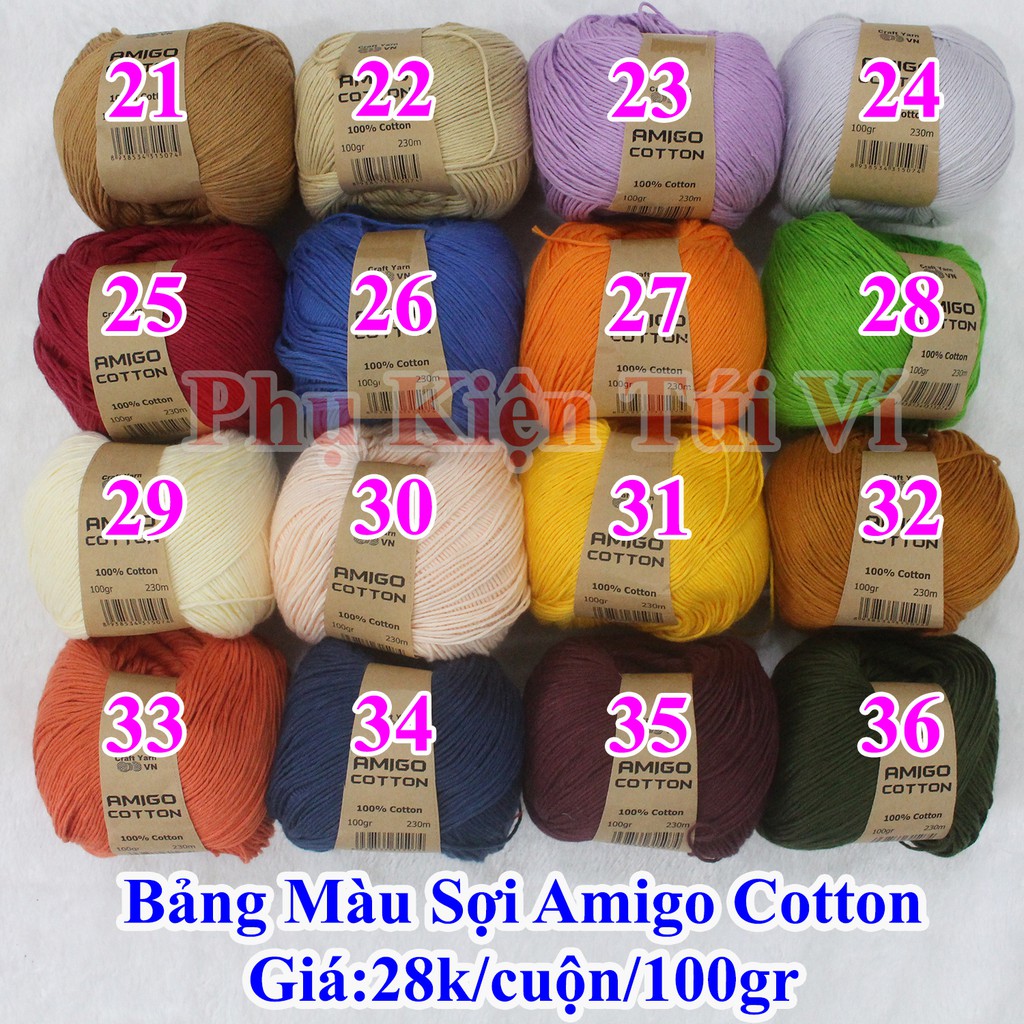Sợi Amigo 100% Cotton 28k/c (Màu 21-36)