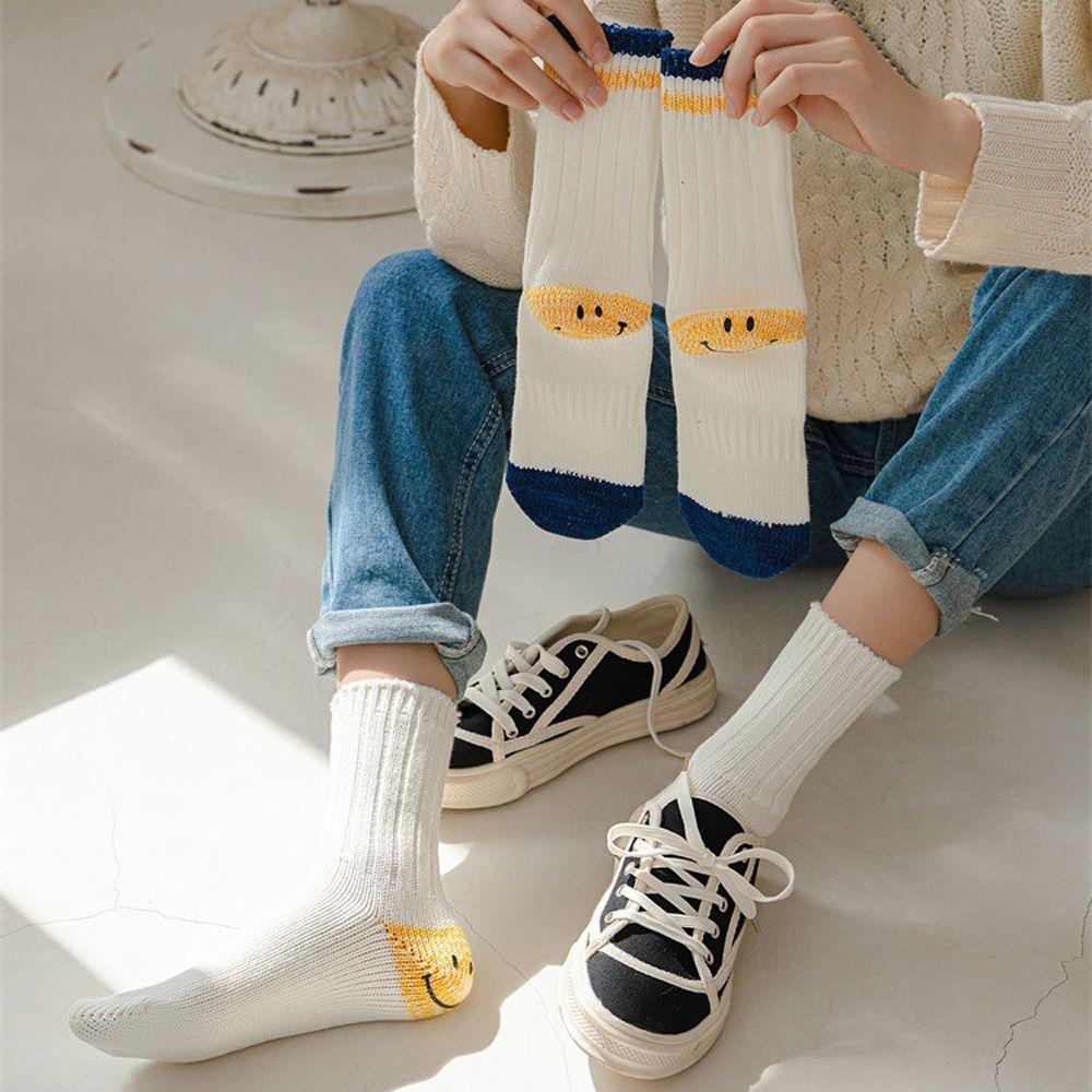 Tất Dệt Kim In Hình Mặt Cười Thoáng Khí Thời Trang Thu Đông VANES1