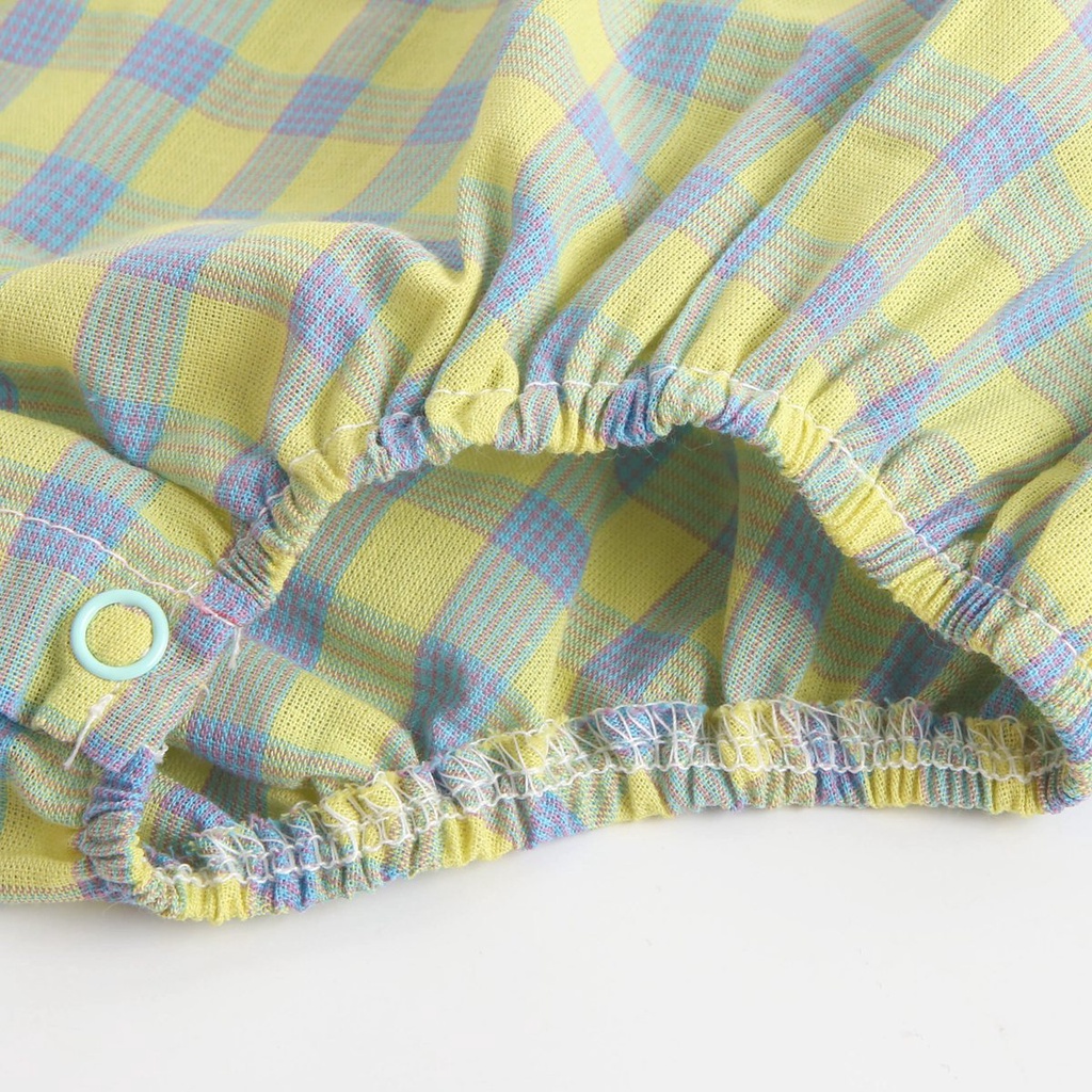 Áo liền quần Sanlutoz vải cotton tay ngắn phối sọc caro dễ thương cho bé gái