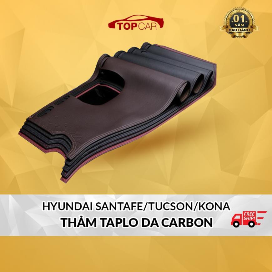 ⚡️DA THẬT⚡️Thảm Taplo HYUNDAI SANTAFE, TUCSON, KONA Da Vân Cacbon Đáy Chống Trơn Trượt, Xê Dịch