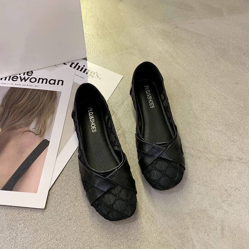 Giày Búp Bê Mũi Tròn Đế Mềm Phối Lưới Thoáng Khí Thời Trang Cho Nữ