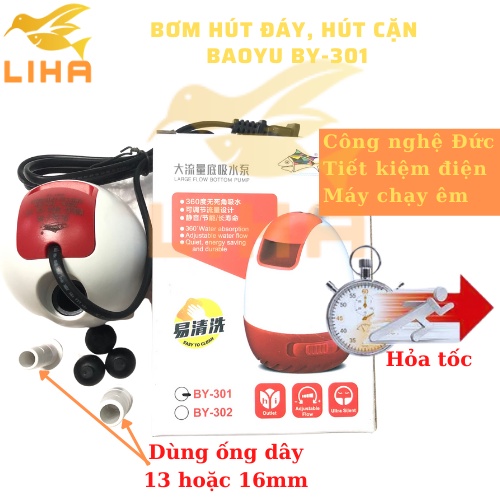 Máy Bơm Hút Cặn Baoyu BY-301 (7.5W-800L/H-1M) - Bơm Hút Đáy Hồ Cá