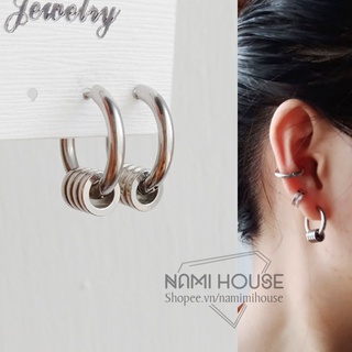 Bông tai nam khoen tròn có lồng hột hình lục giác khuyên tai nam style hàn quốc - namimi house