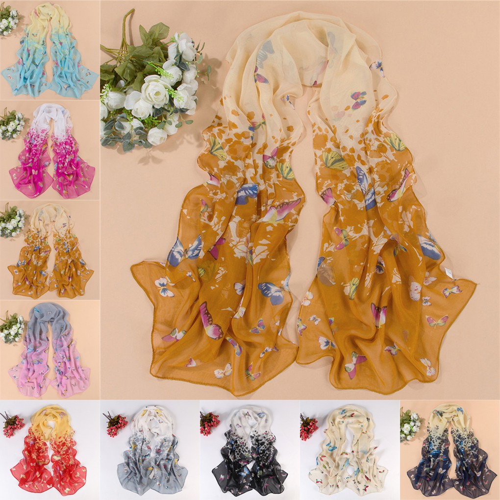 Soft Scarf Wraps Sunscreen Chiffon Butterfly Floral Shawl