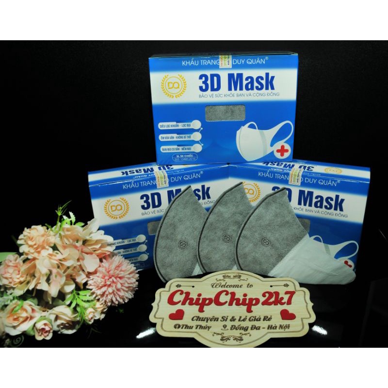 Hộp khẩu trang 3d Mask kháng khuẩn màu Xám công nghệ Nhật. Hộp 50 cái