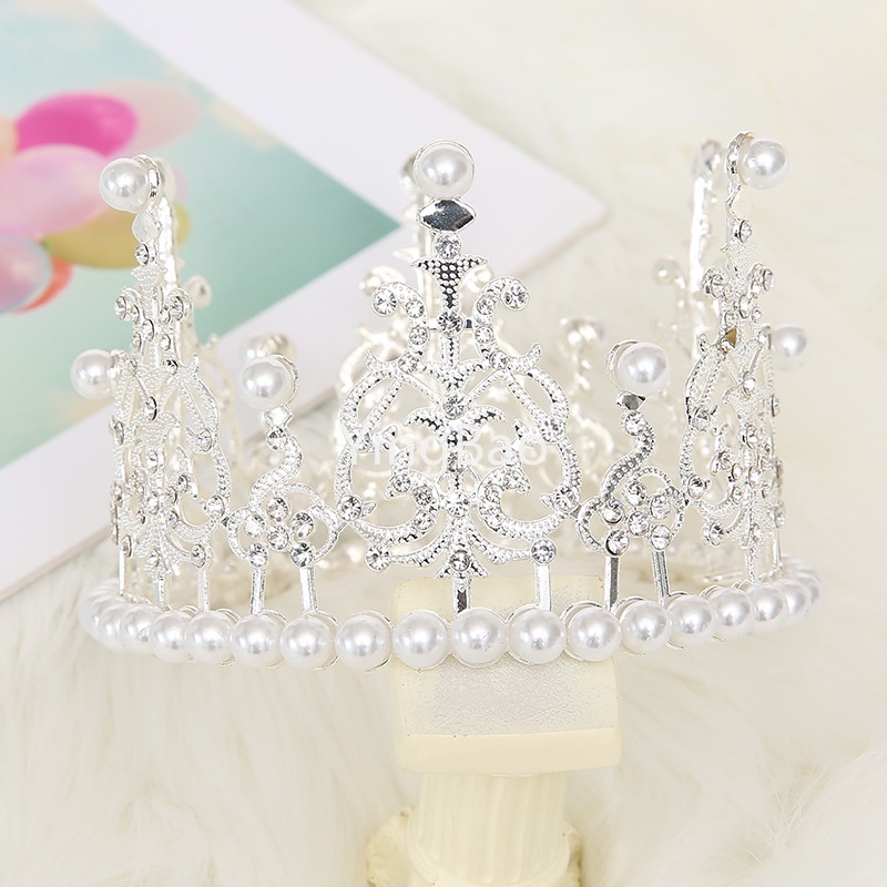 Phụ Kiện Cài Tóc Hình Vương Miện Đính Ngọc Trai Trang Trí Bánh Kem