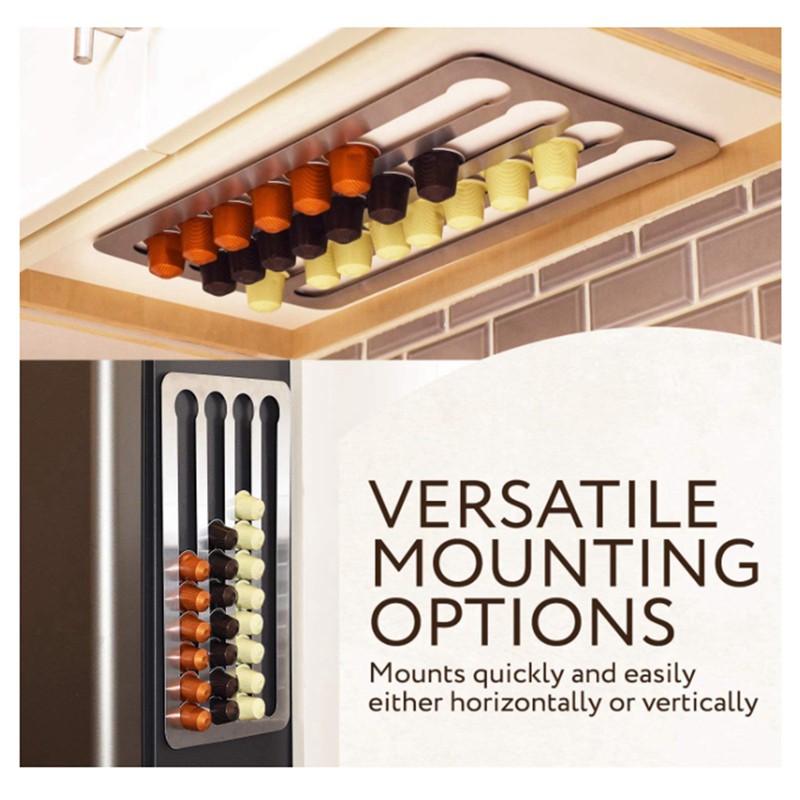 Aluminum Capsule Holder for Nespresso Pod,Vertically or Horizontally Wall-Mounted Under Cabinet Storage Holds 40