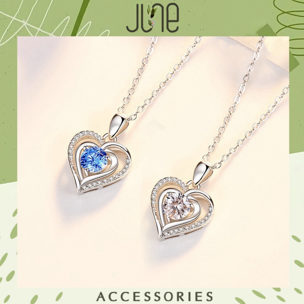 Dây chuyền nữ bạc s925 mặt trái tim đính đá sang trọng thời trang Hàn Quốc June accessories