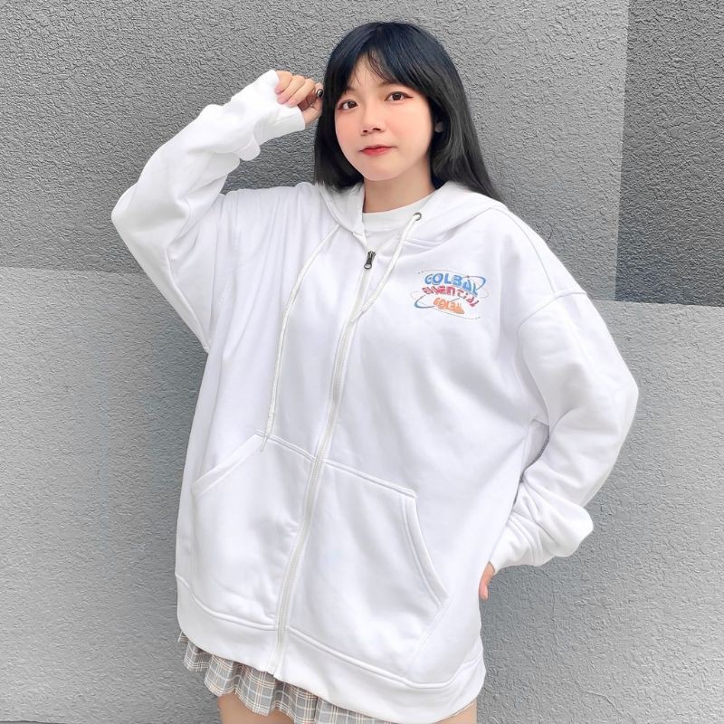 Áo khoác hoodie form rộng phối dây kéo GLOBAL ulzzang ( ảnh thật )