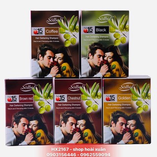 Dầu gội nâu tóc - dầu gội thảo dược nhuộm tóc hàn quốc sôlbol hộp 10 gói x 30ml - gội đen tóc solbol - hx2167